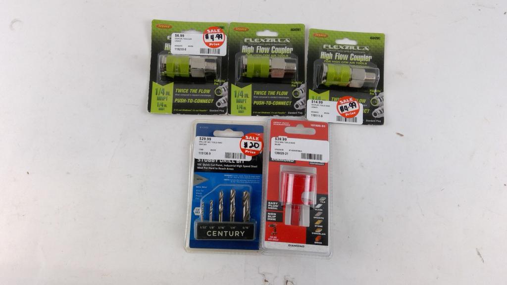 Century Stubby Drill Bit Set, Flexzilla High Flow Coupler, And More, 5 Pieces