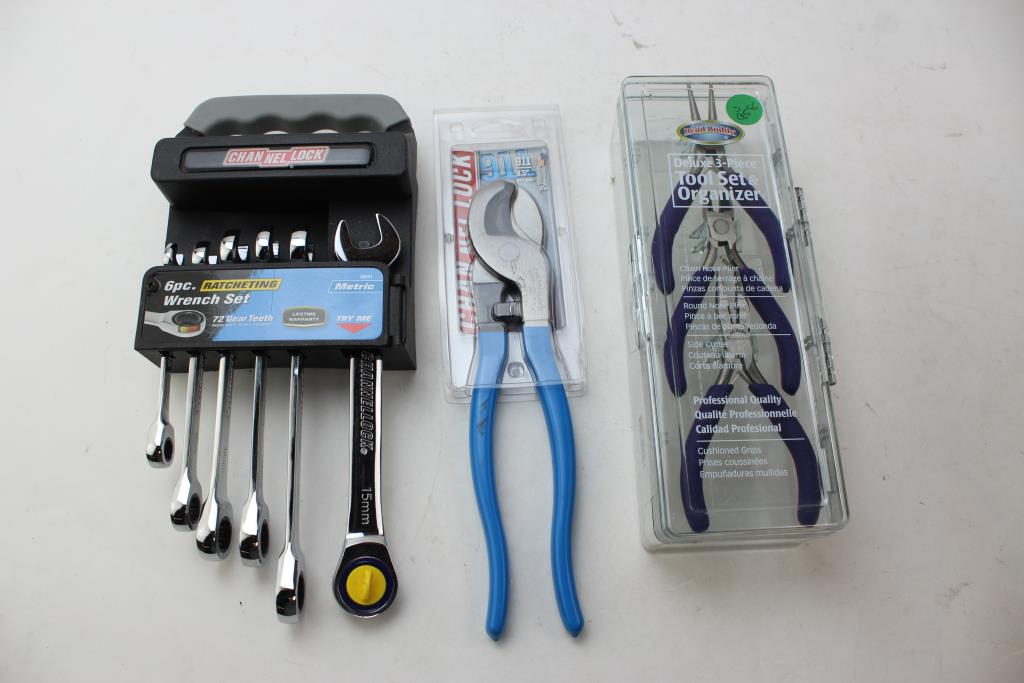 Channel Lock Ratcheting Wrench Set, Cable Cutter, Bead Buddy Pliers 3