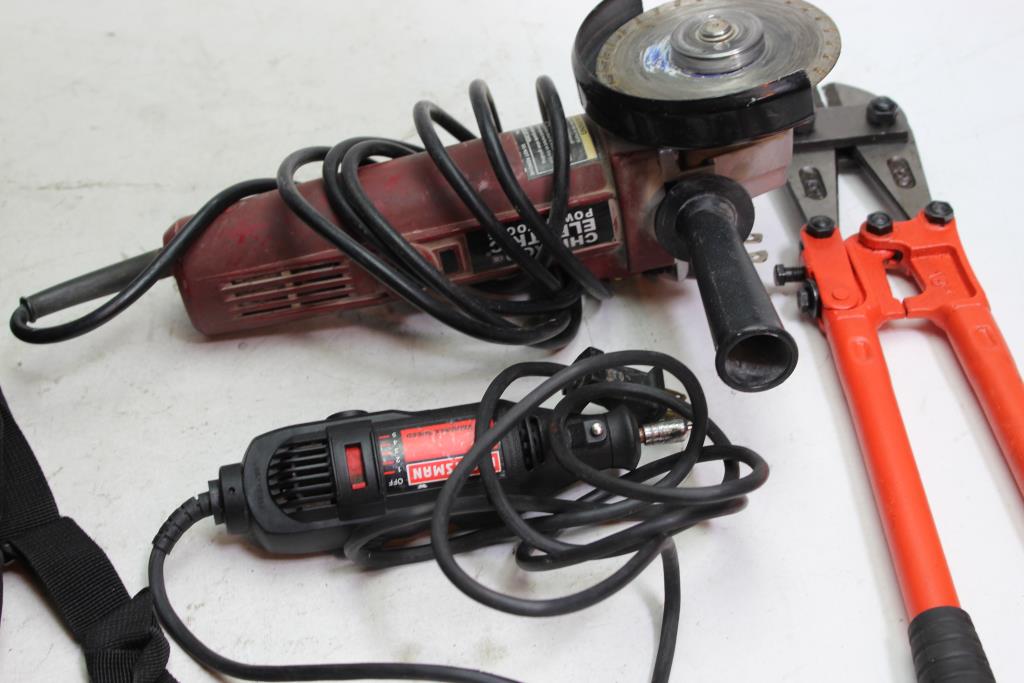 Chicago Electric Grinder, Sure Bilt Bolt Cutters, Sheffield Pliers+ More Assorted Tools 10