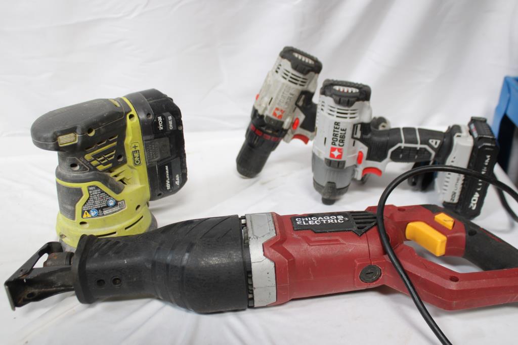 Chicago Electric Reciprocating Saw, Ryobi 5" Random Orbit Sander, And More, 4 Pieces