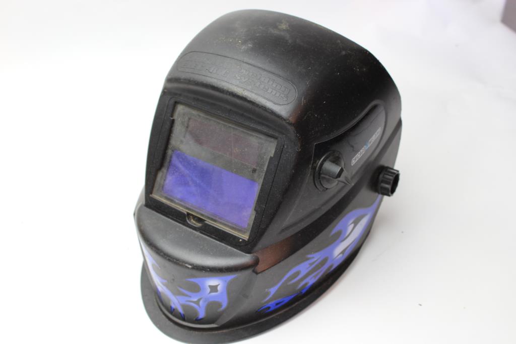 Chicago Welding Helmet With Blue Flames Property Room