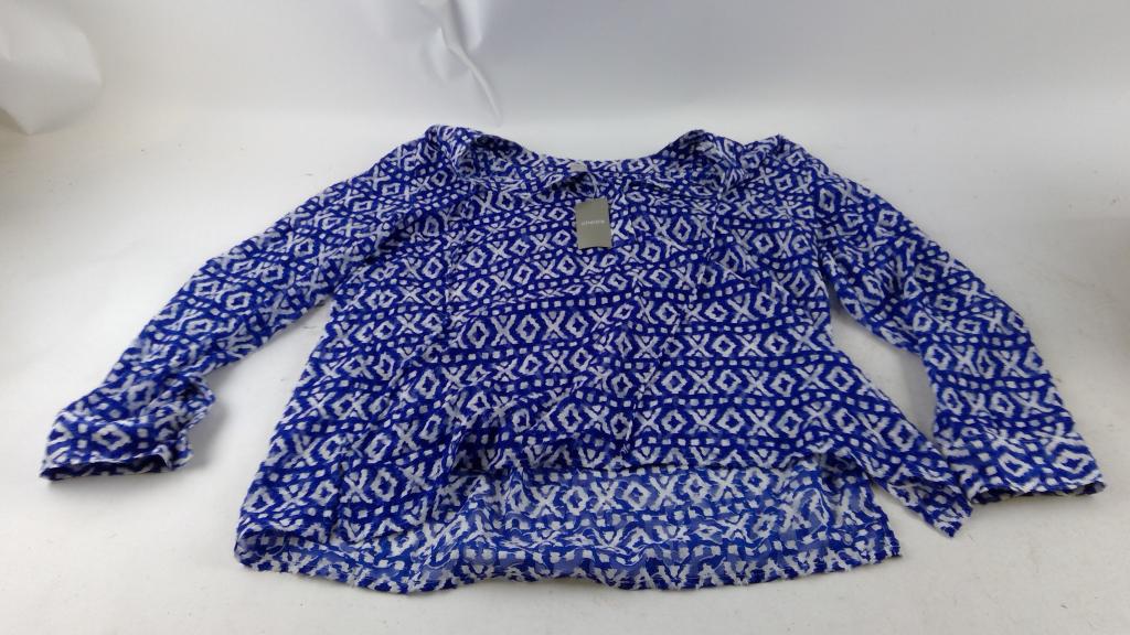 Chicos Women's Shirt, Graphic Peasant Top Blue Grotto, Size 2