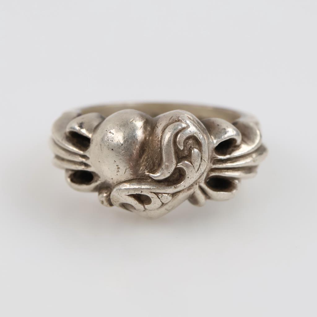 Chrome Hearts Double Floral Cross Heart Silver Ring