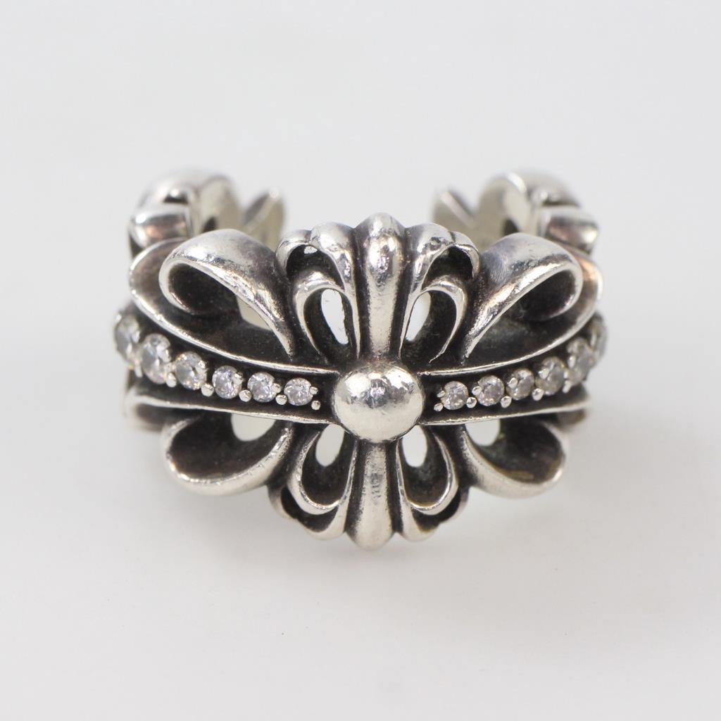 Chrome Hearts Sterling Silver Clear Stone Ring Property Room