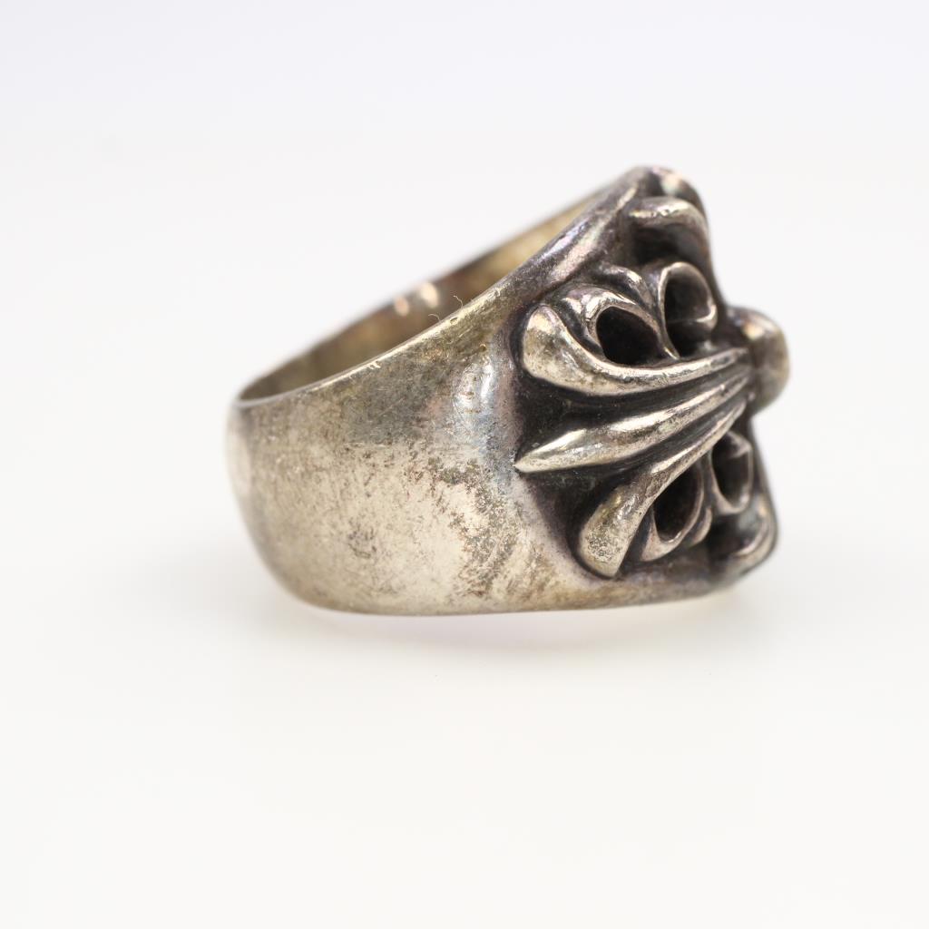 Chrome Hearts Sterling Silver Double Floral Cross Ring Property Room