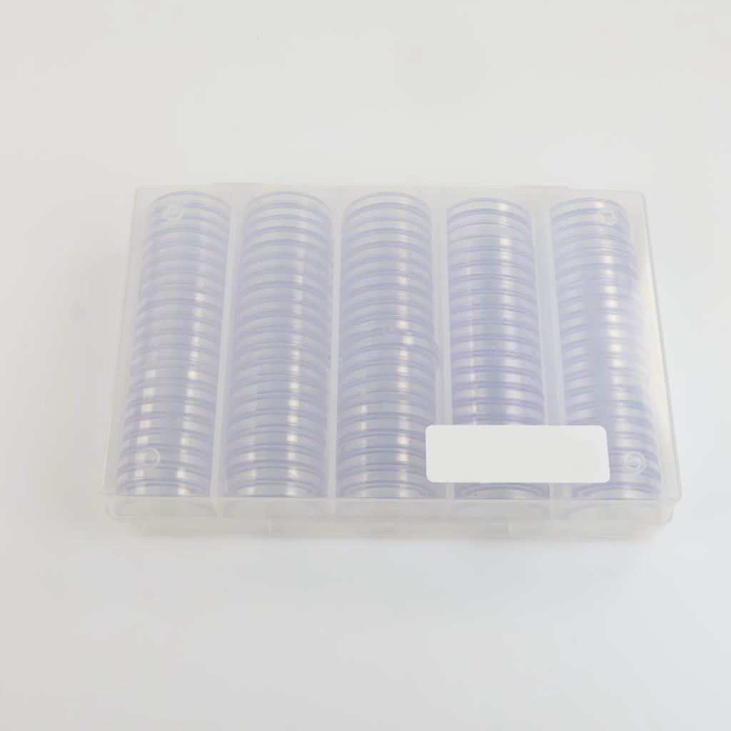 Clear Plastic Coin Capsules And Case, 100 Pieces
