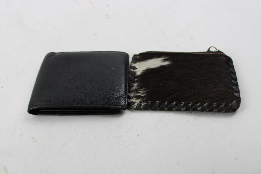 Coach Black Wallet, Cow Hide Zipper Pouch Wallet, 2 Pieces
