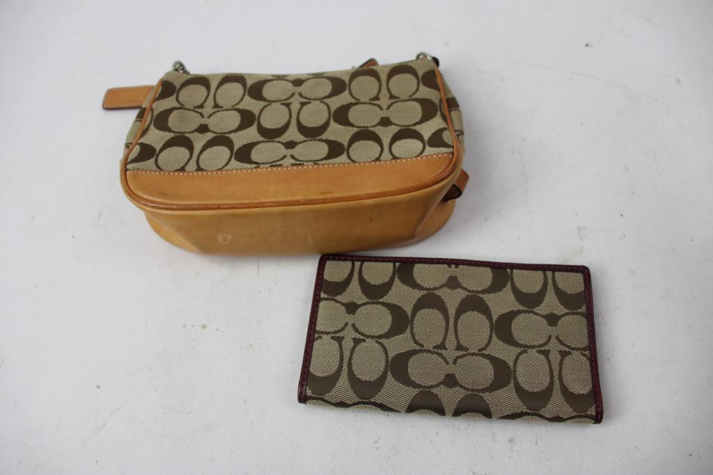 Coach Brown/Light Tan Handbag With Folding Wallet