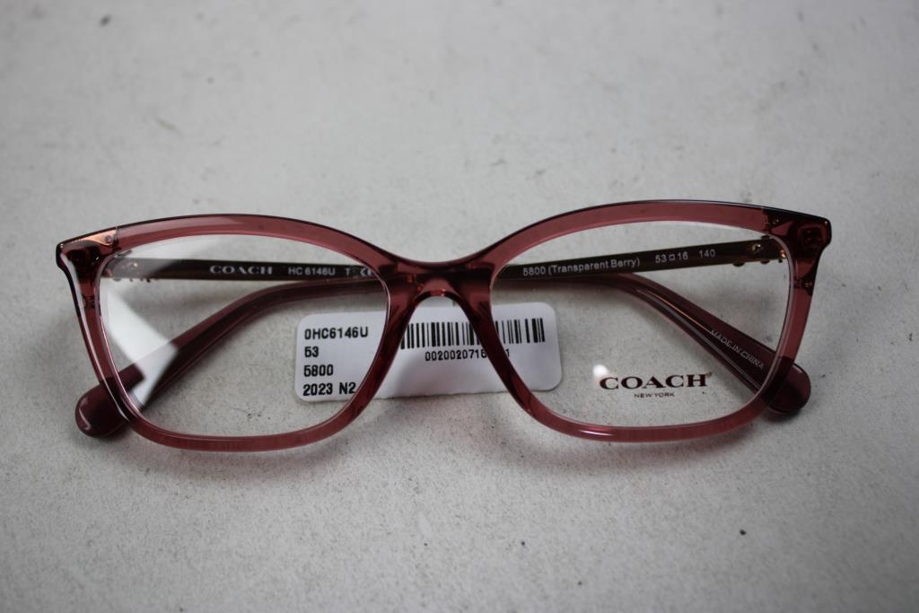 Coach Butterfly-Frame Metal Eyeglasses, Transparent Berry