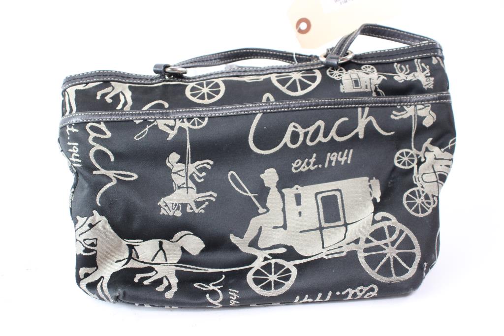 Coach Horse 7 Carriage Logo Tote Shoulder Handbag, Black Property Room