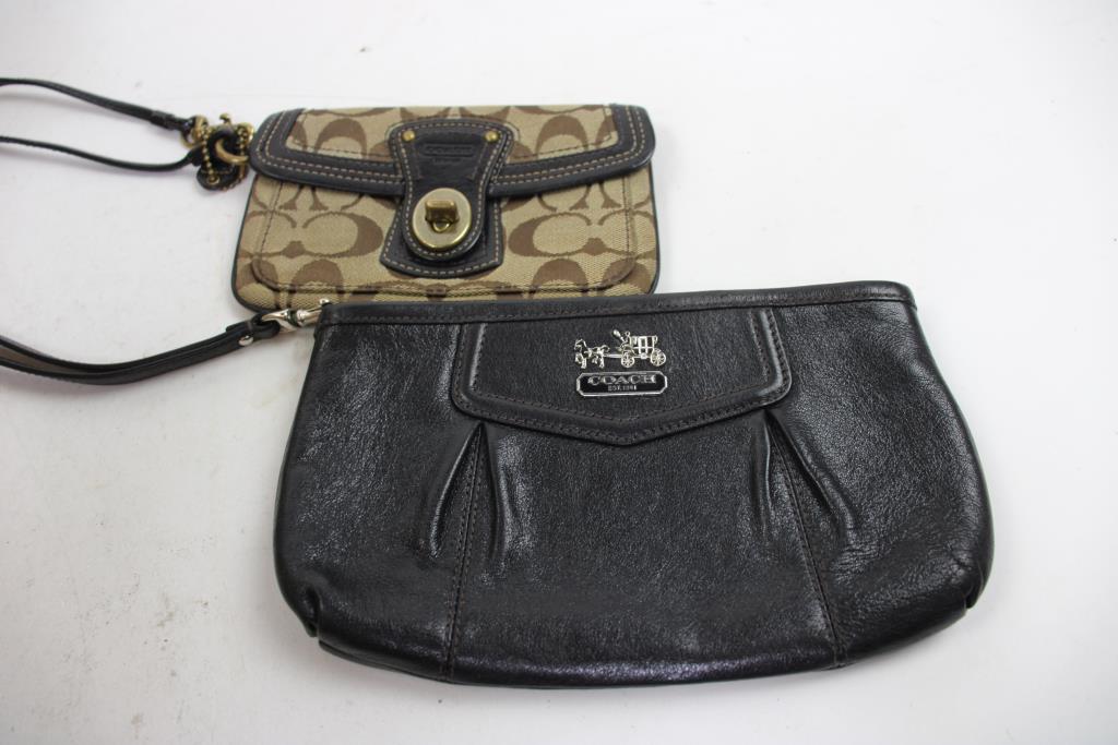 Coach Leather Zipper Pouch Wristlet, And Brown Turn Lock Pouch Wristlet, 2 Pieces