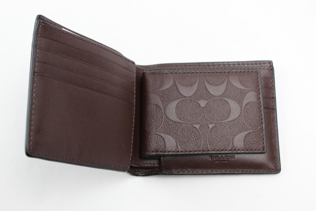 Coach Mens Compact Id Signature Crossgrain Leather Wallet F75371 MAH