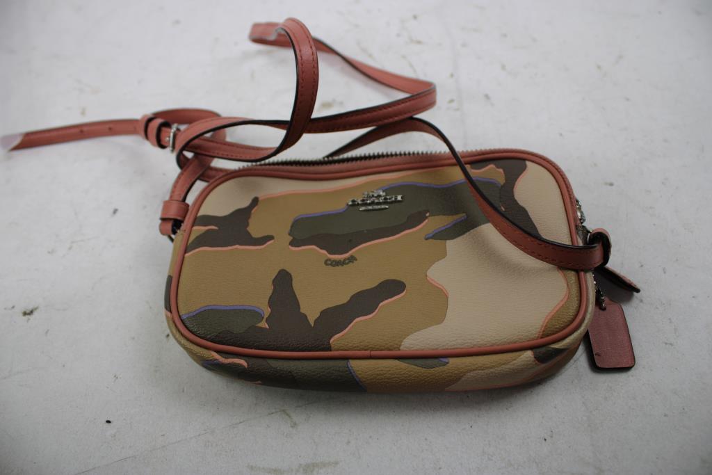 Coach Pink/Tan Camo Pouch Bag With Strap
