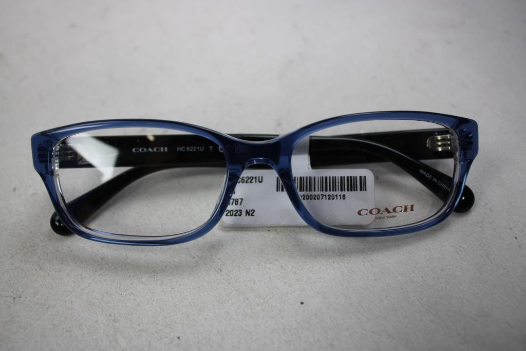 Coach Rectangle Full-Frame Eyeglasses, Transparent Blue