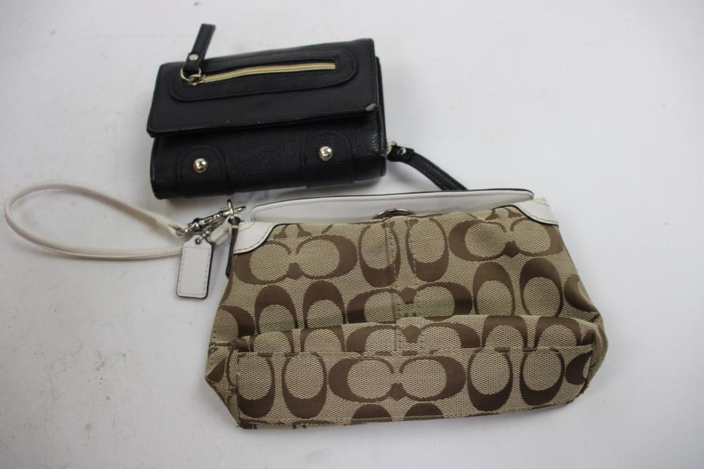Coach Turn Lock Pouch Wristlet, And Black Leather Wallet, 2 Pieces