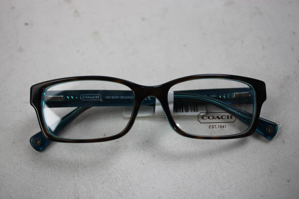 Coach Women's Brooklyn Rectangular Glasses, Dark Tortoise/Teal