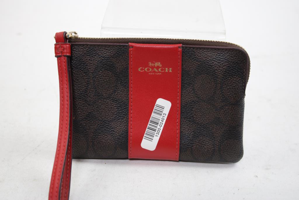 Coach Zipper Pouch Wristlet, Brown/Red