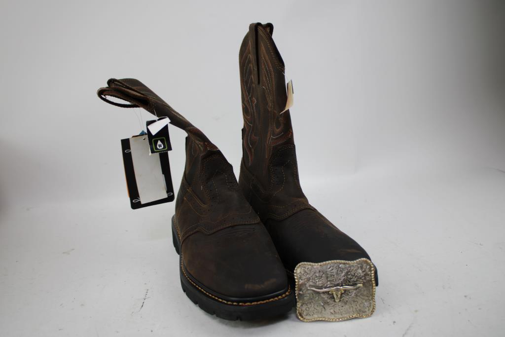 Cody James Men's Mustang Saddle Western Work Boots, Size 11.5D With Belt Buckle