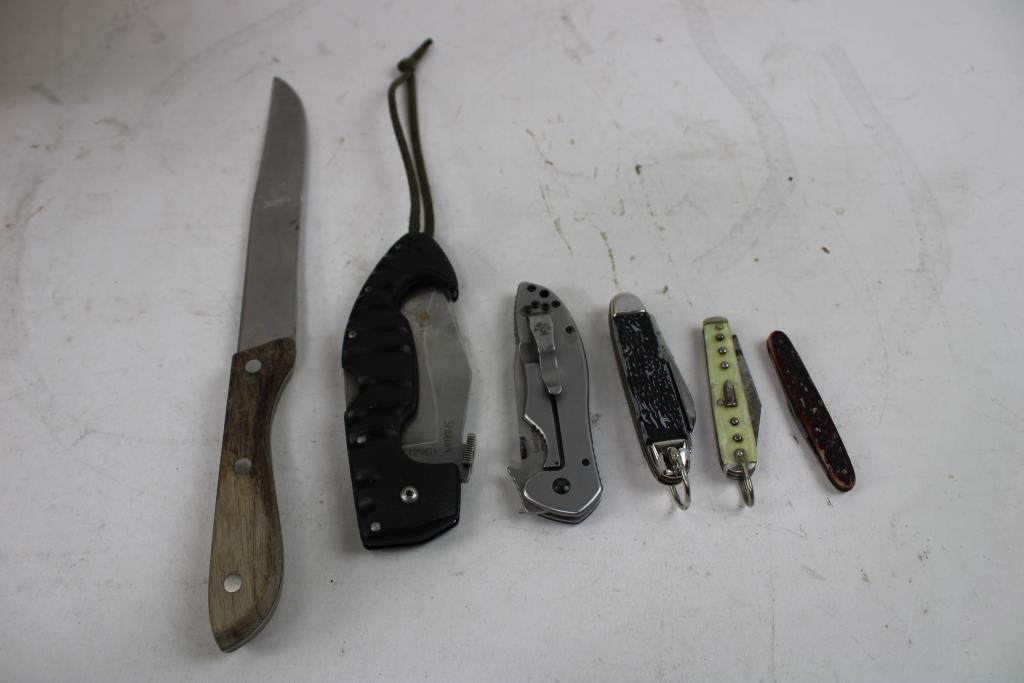 ColdSteel, Kershaw, And Other Knives, With Dewalt 20V 2Ah Battery, 7 Pieces