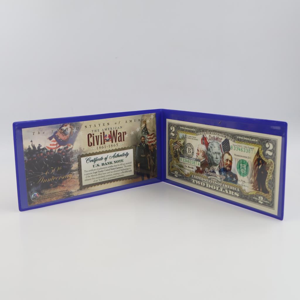 Colorized $2 Federal Reserve Note Civil War 150th Anniversary / With COA