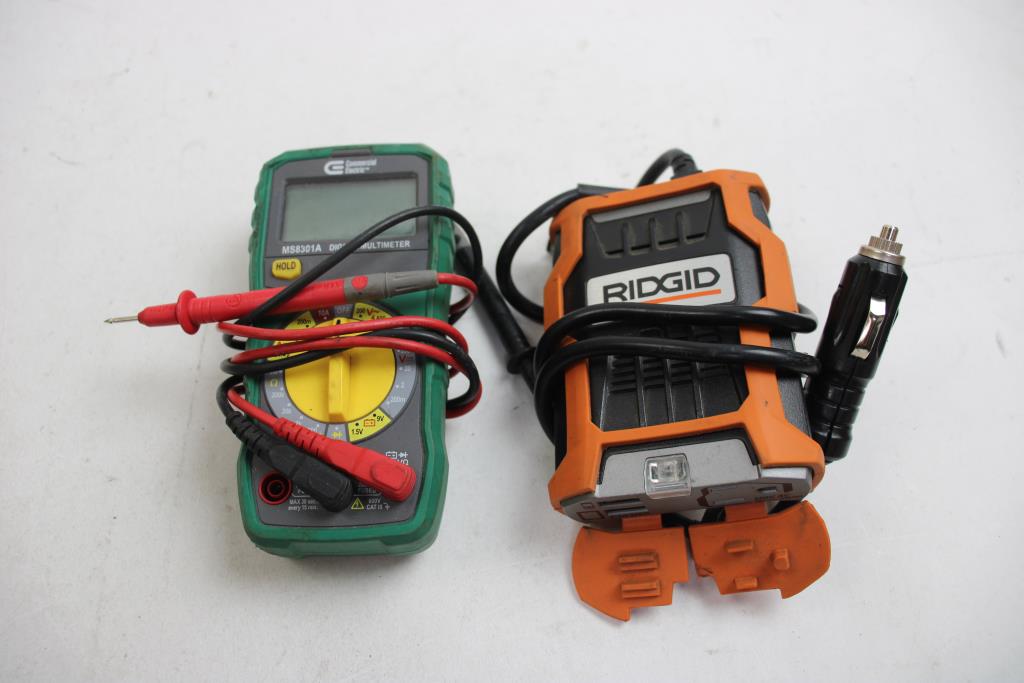 Commercial Electric Digital Multimeter, Ridgid Power Inverter, And BASAF Jump Starter