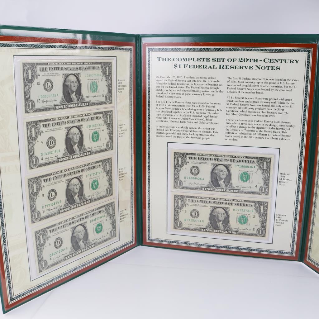 Complete Set Of 20th Century 1 Dollar Federal Reserve Notes Booklet ...