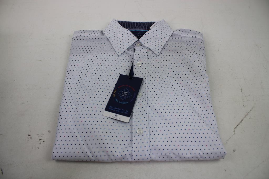 Construct 4-Way Stretch White Polka-Dot Button-Up, Large