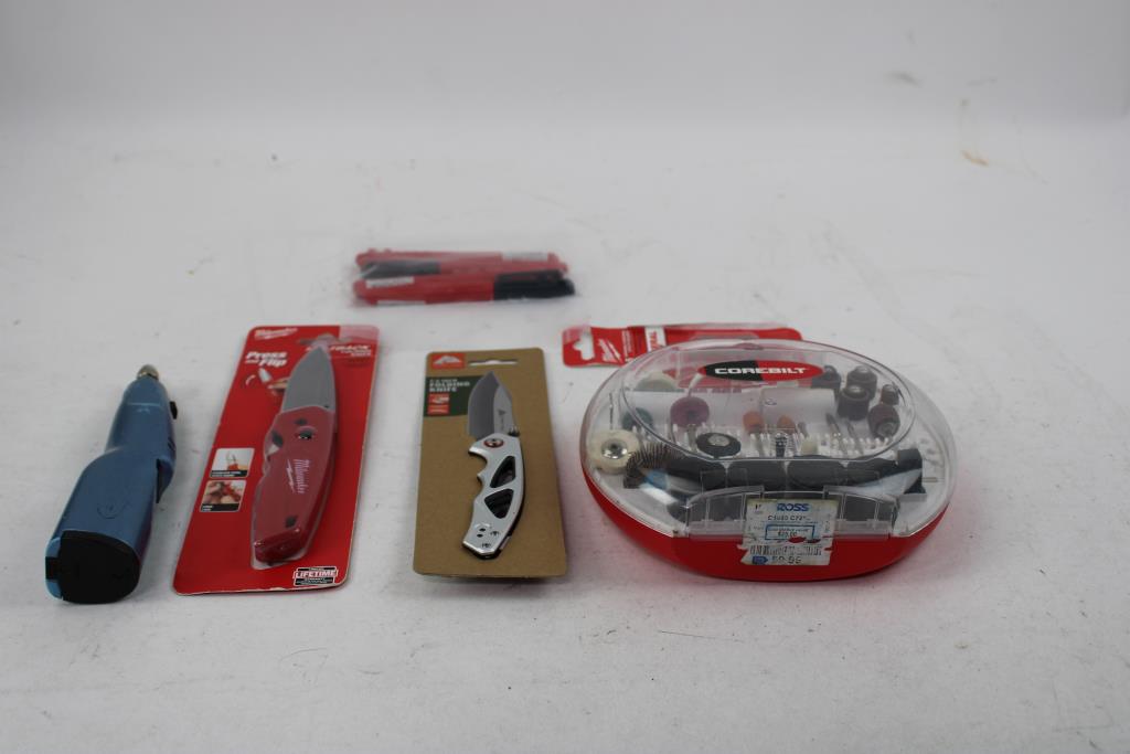 Corebilt Rotary Tool Accessory Set, Ozark Trail 7.5" Folding Knife, And More, 6 Pieces