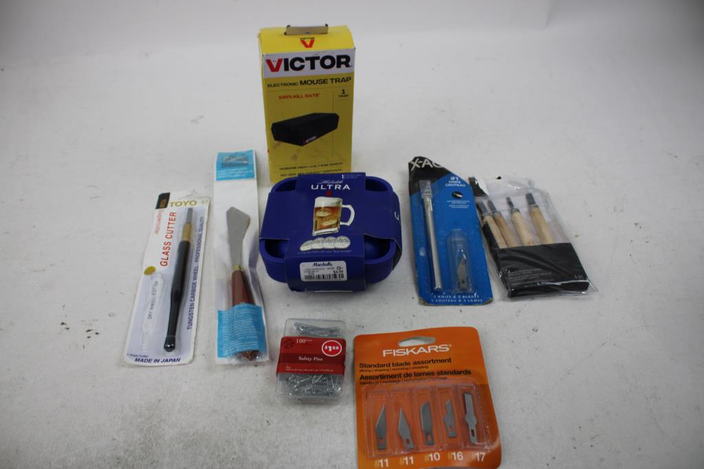 Craft Knife Set, Safety Pins, Golf Ball Ice Molds, Origami Crafts, And More, 19 Pieces