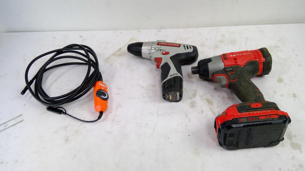 Craftsman 3/8" Drill/Driver, Cordless 1/4" Impact Driver, Borescope ET16, 3 Pieces