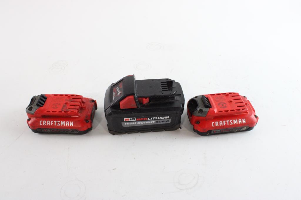 Craftsman And Milwaukee Batteries, 3 Pieces Property Room