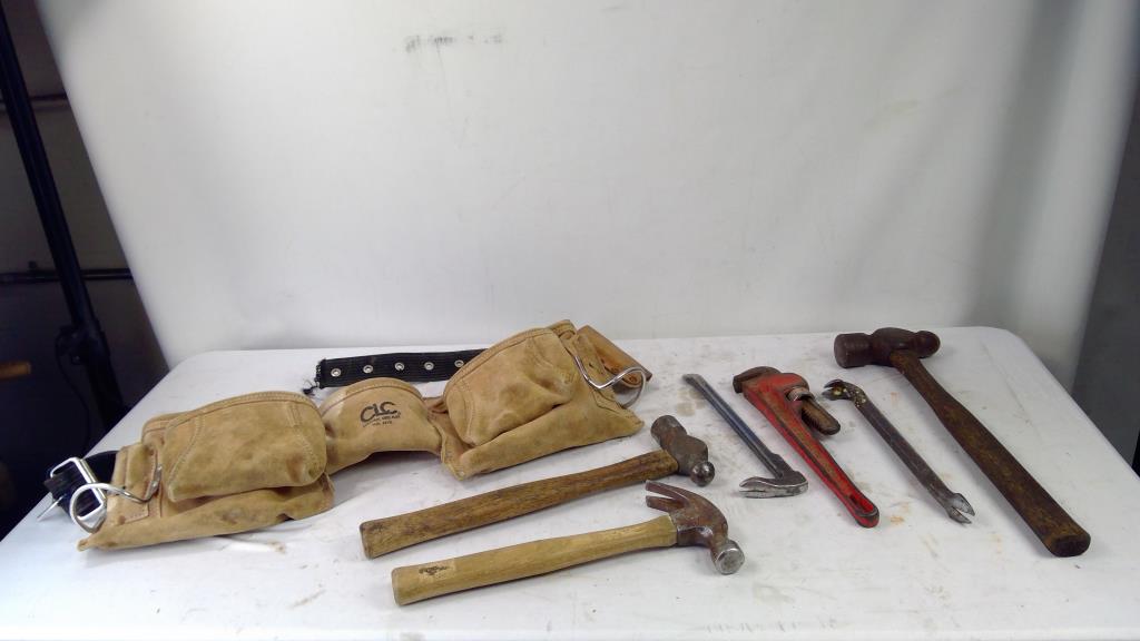 Craftsman Ball Peen Hammer, 14" Pipe Wrench, CLC Tool Belt, More, 7 Pieces
