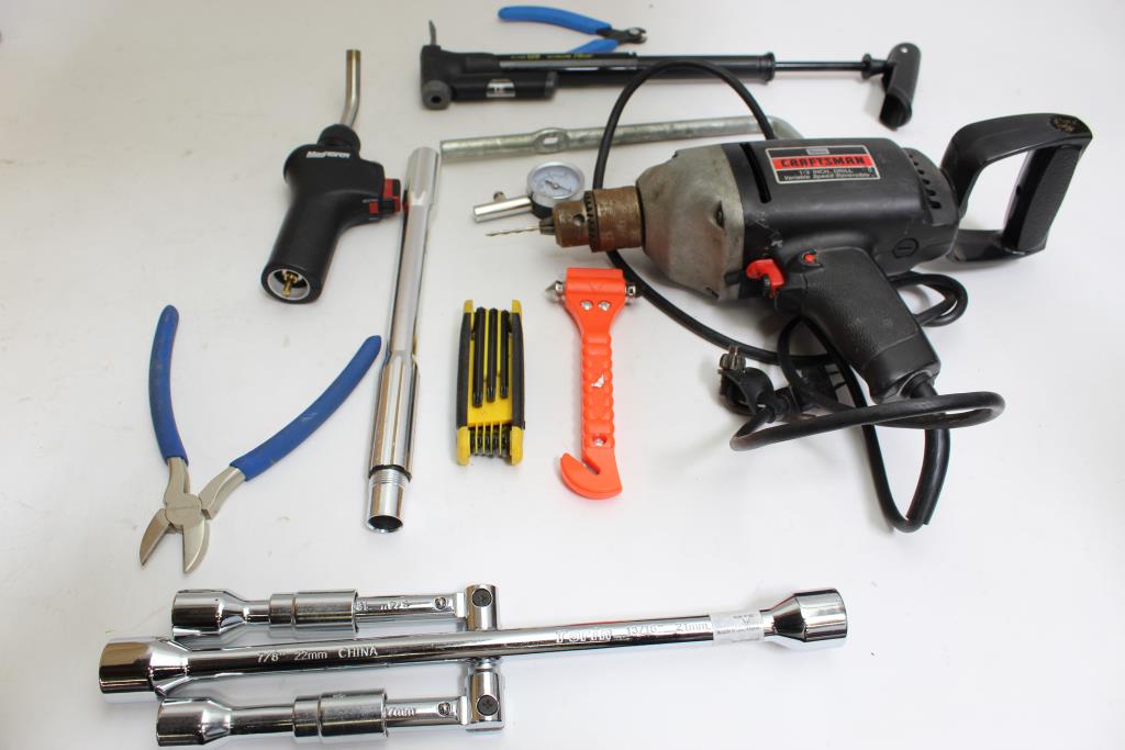 Craftsman Drill, Lug Wrench, Leatherman Multitool, Hatchet And More