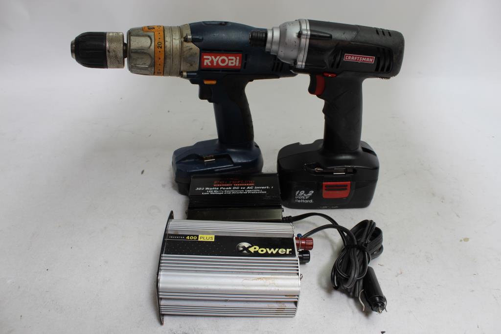 Craftsman Impact Driver, Ryobi Drill And Power Inverters, 4 Pieces
