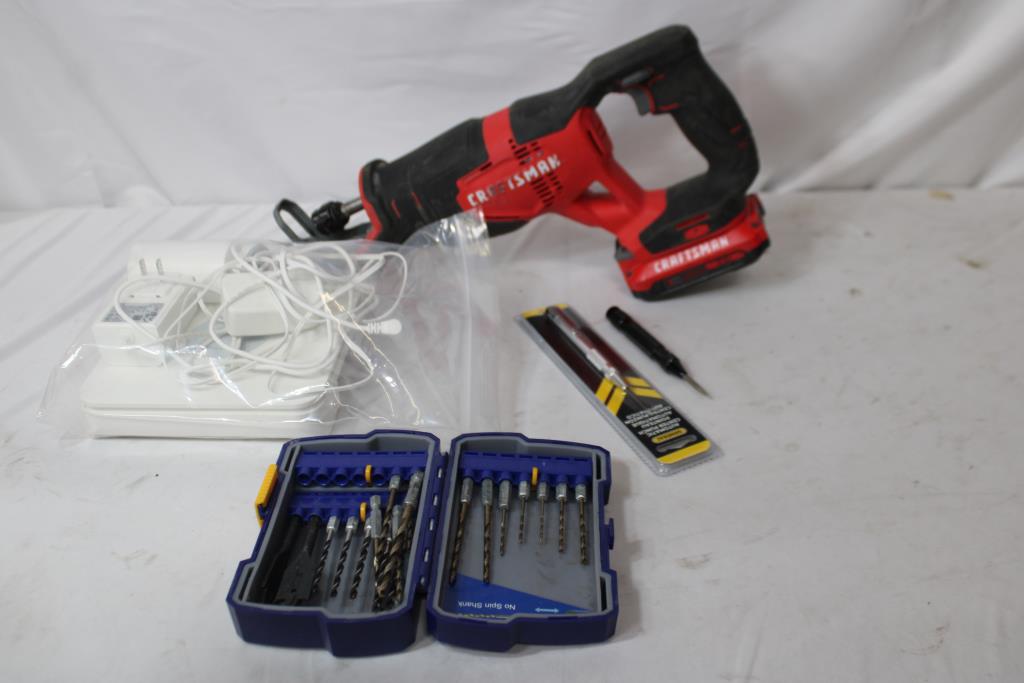 Craftsman Reciprocating Saw, Ring Camera And Base, Center Punch, Drill Bits, 4 Pieces