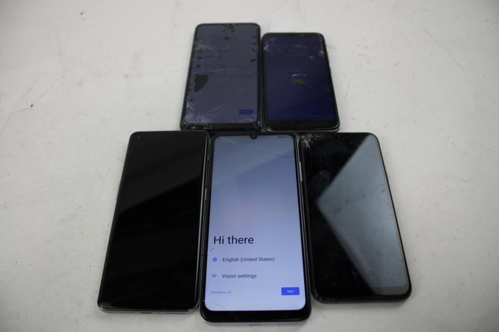 Cricket, Plus One, Summit 5G, LG Cell Phone Lot, 5 Pieces, Sold For Parts
