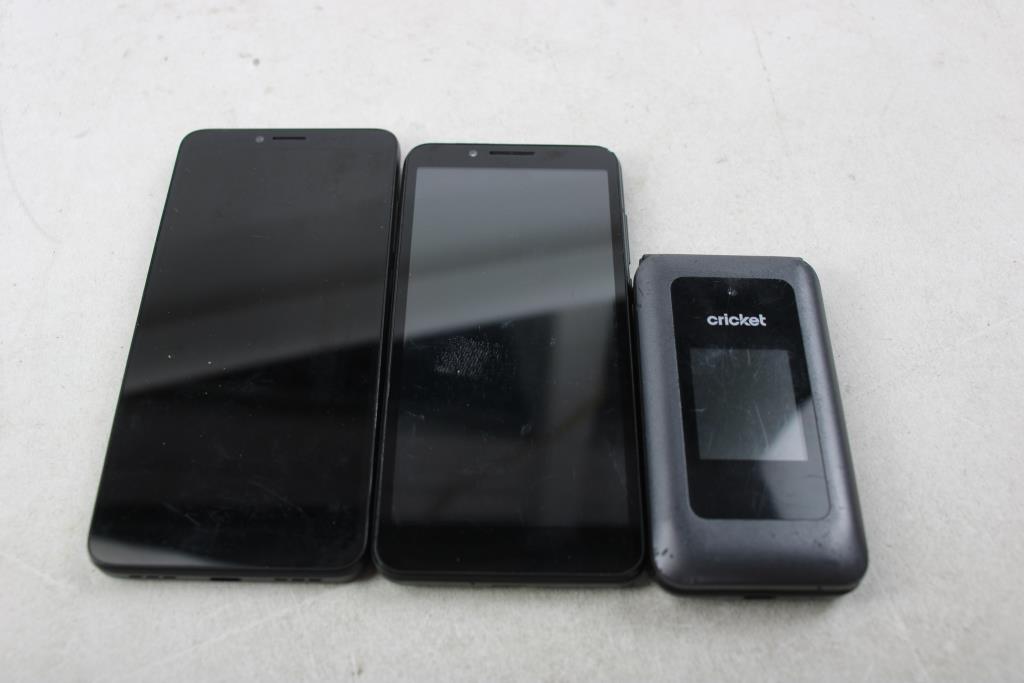 Cricket, Schok, TCL Cell Phone Lot, 3 Pieces, Sold For Parts