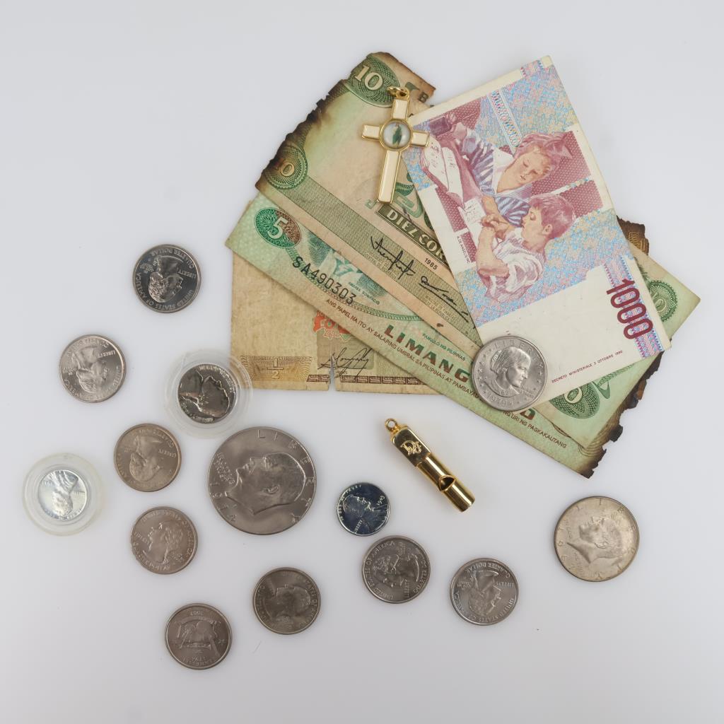 Cross Pendant, US And Foreign Currency; 15+ Pieces