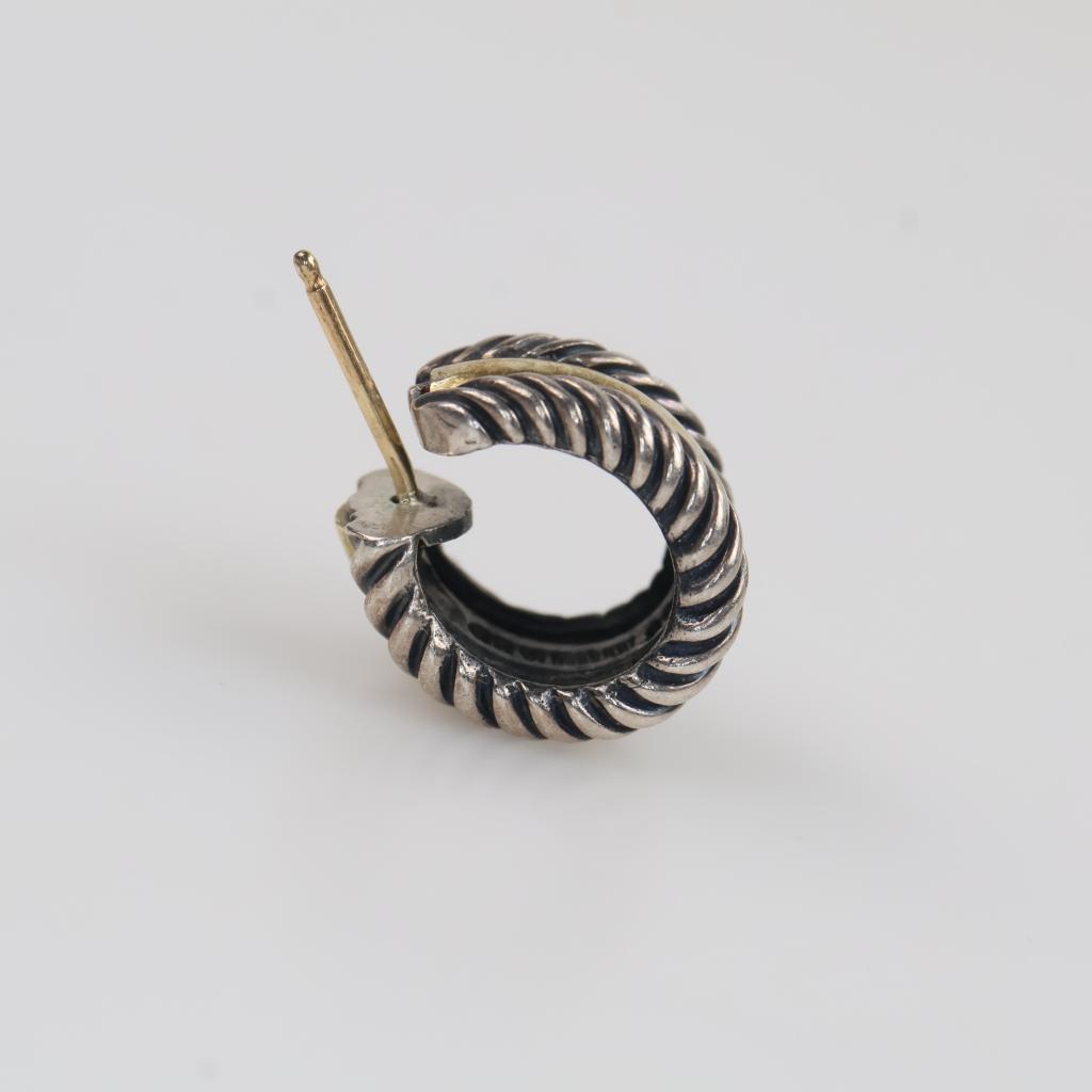 David Yurman Silver And Gold Accent Cable Collectible Huggie