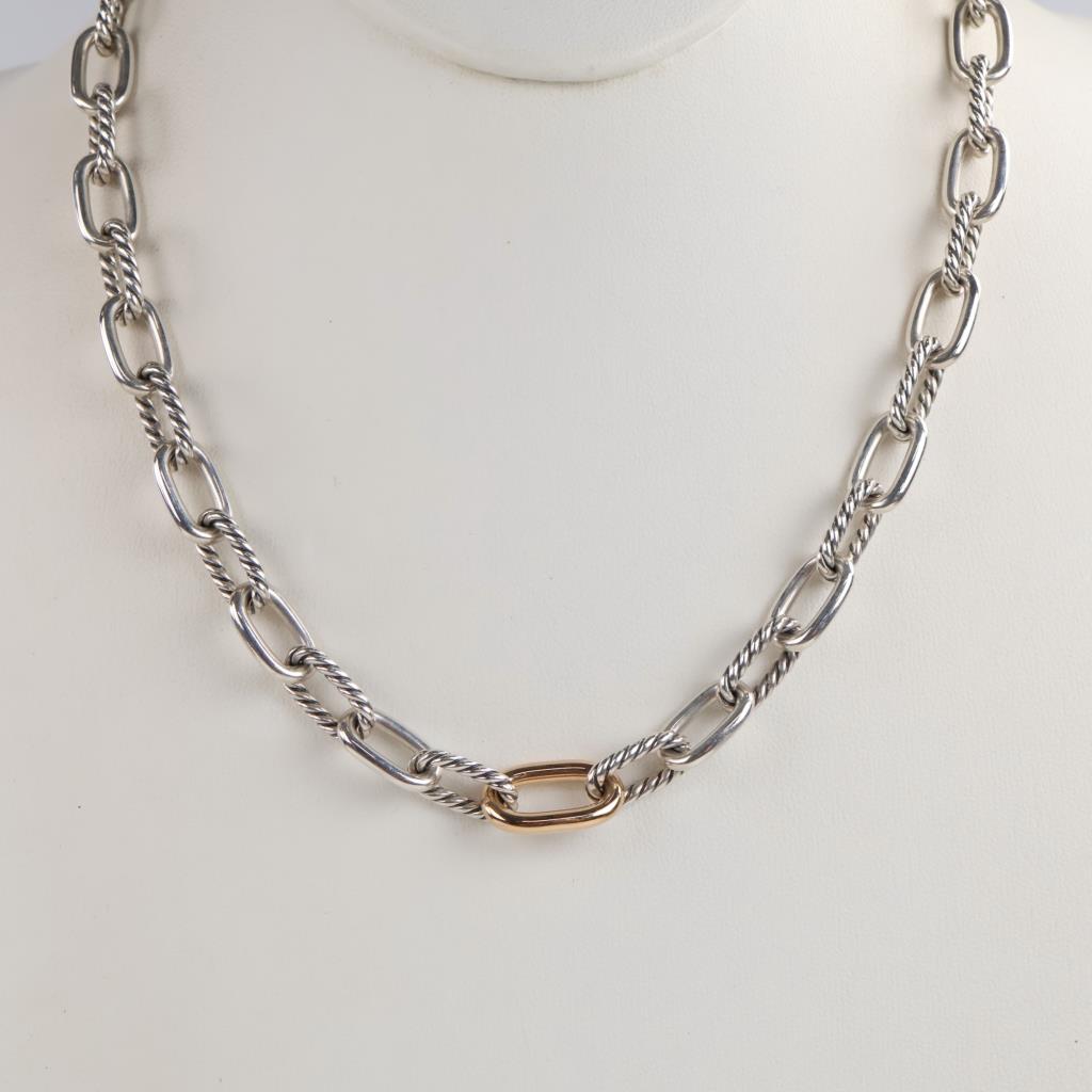 David Yurman Sterling Silver 18kt Gold Madison Necklace - Evaluated By Certified Gemologist-AGS/GIA