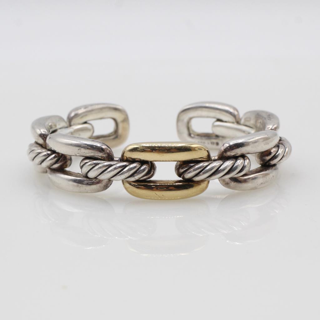 David Yurman Sterling Silver 18kt Gold  X-Link Cuff Bracelet-Evaluated By Certified Gemologist