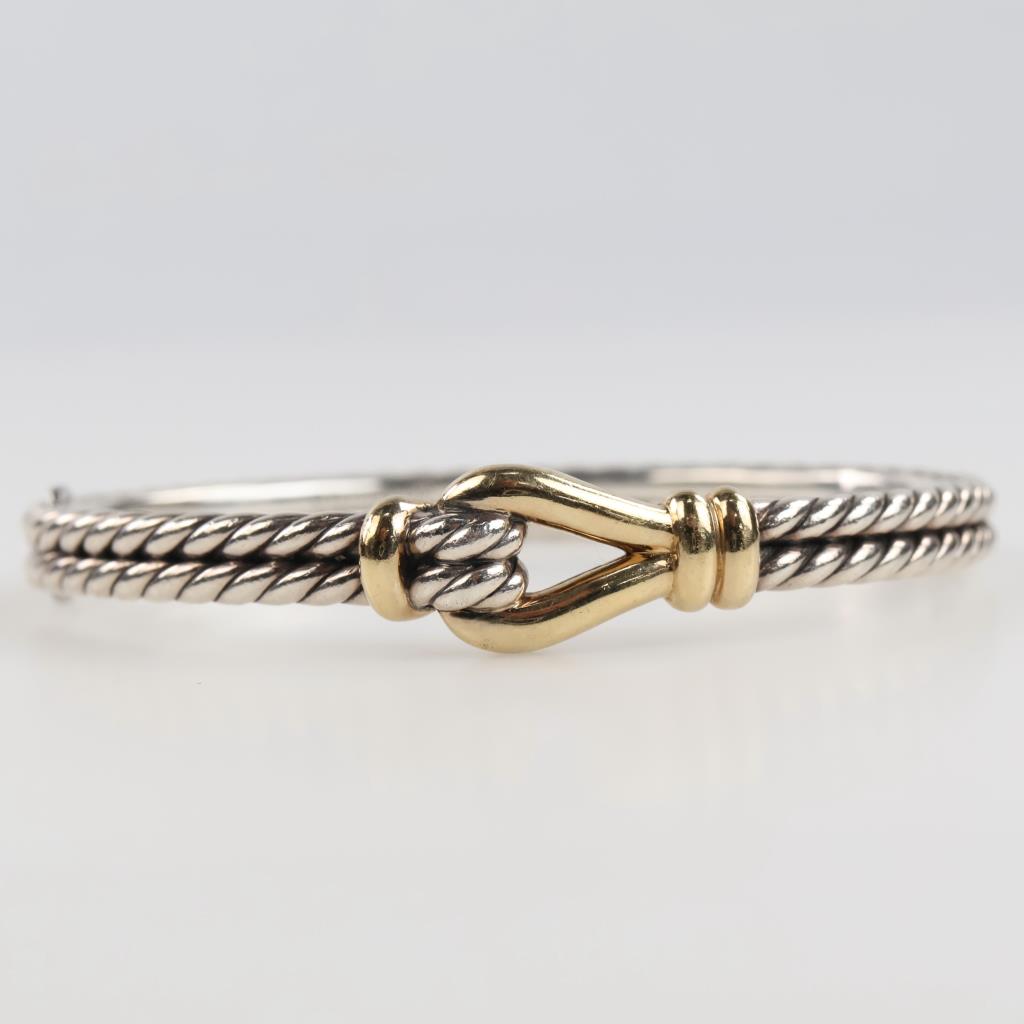 David Yurman Sterling Silver Gold Accent Bangle Bracelet