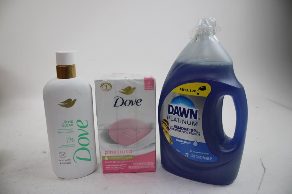 Dawn Dishsoap, OGX Hair Set, Dove Acne Body Wash & Dove Bar Soap 5 Pieces