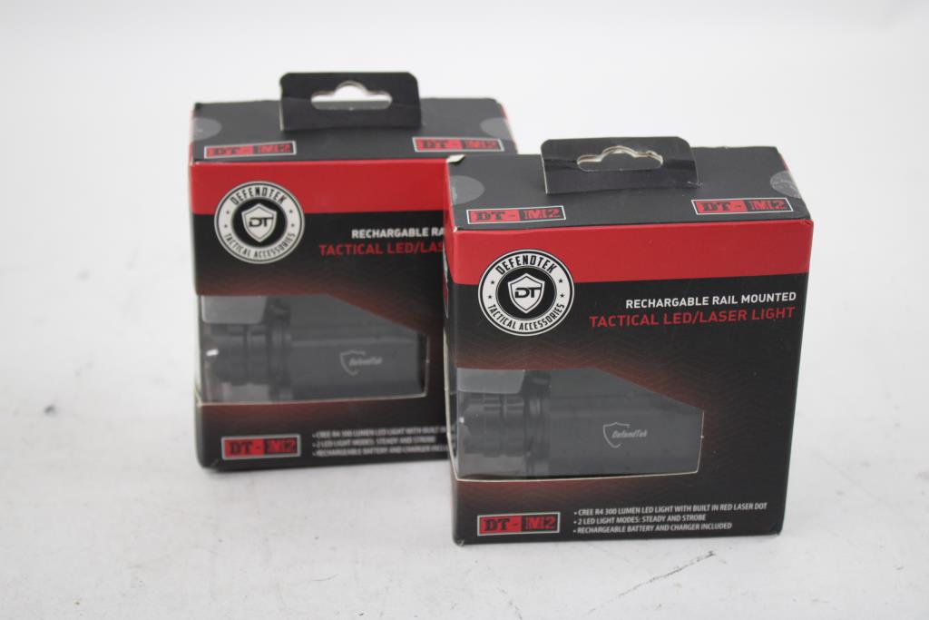 DefendTek DT-M2 Rechargeable Rail-Mounted Tactical LED/Laser Light, 2 Pieces