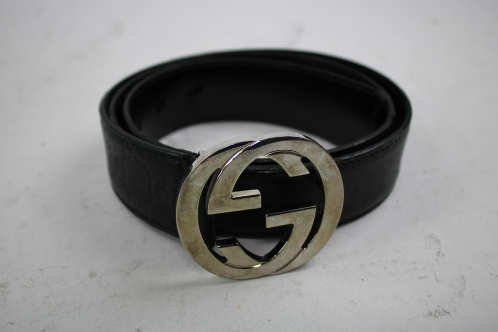 Designer Gucci Leather Belt - Doublechecked By Entrupy