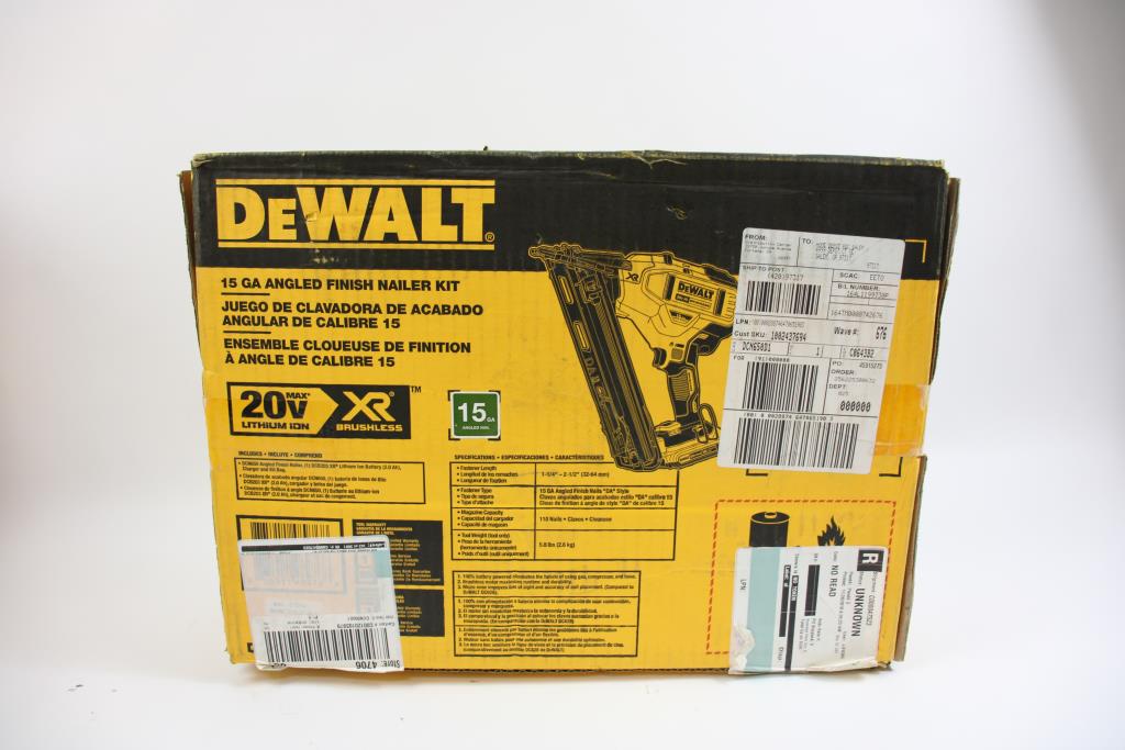 Dewalt 15 GA Angled Finish Nailer Kit Property Room