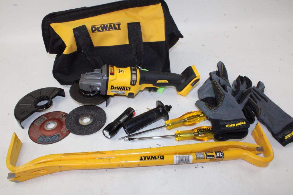 Dewalt 60v Max Angle Grinder With Wrecking Bars And Other Accessories Property Room