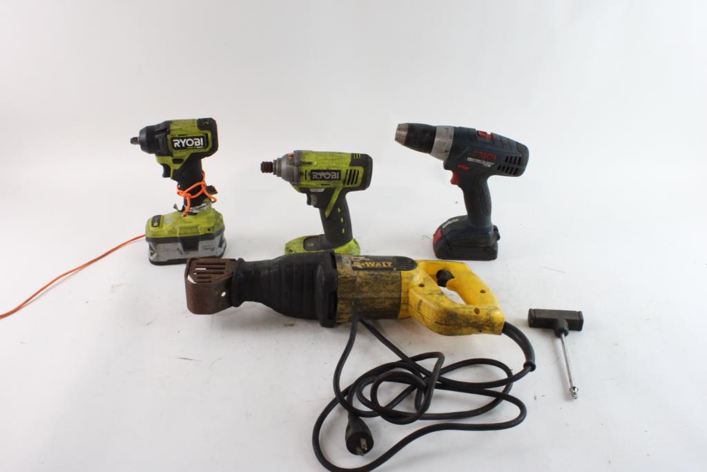 DeWalt Reciprocating Saw, Ryobi Drills & More, 4 Pieces Property Room