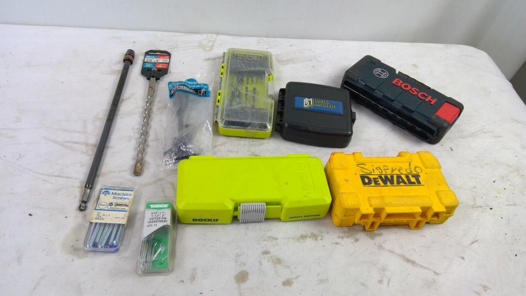 Dewalt, Ryobi, Bosch Drill Bits, Doorman Cotter Pins, Machine Screws, And More, 9 Pieces