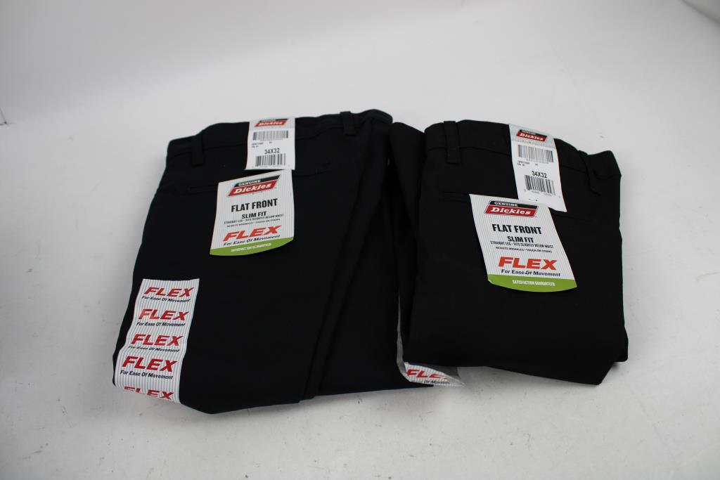 Dickies Flat Front Straight Leg Slim Fit Flex Pants, 34x32, 2 Pieces